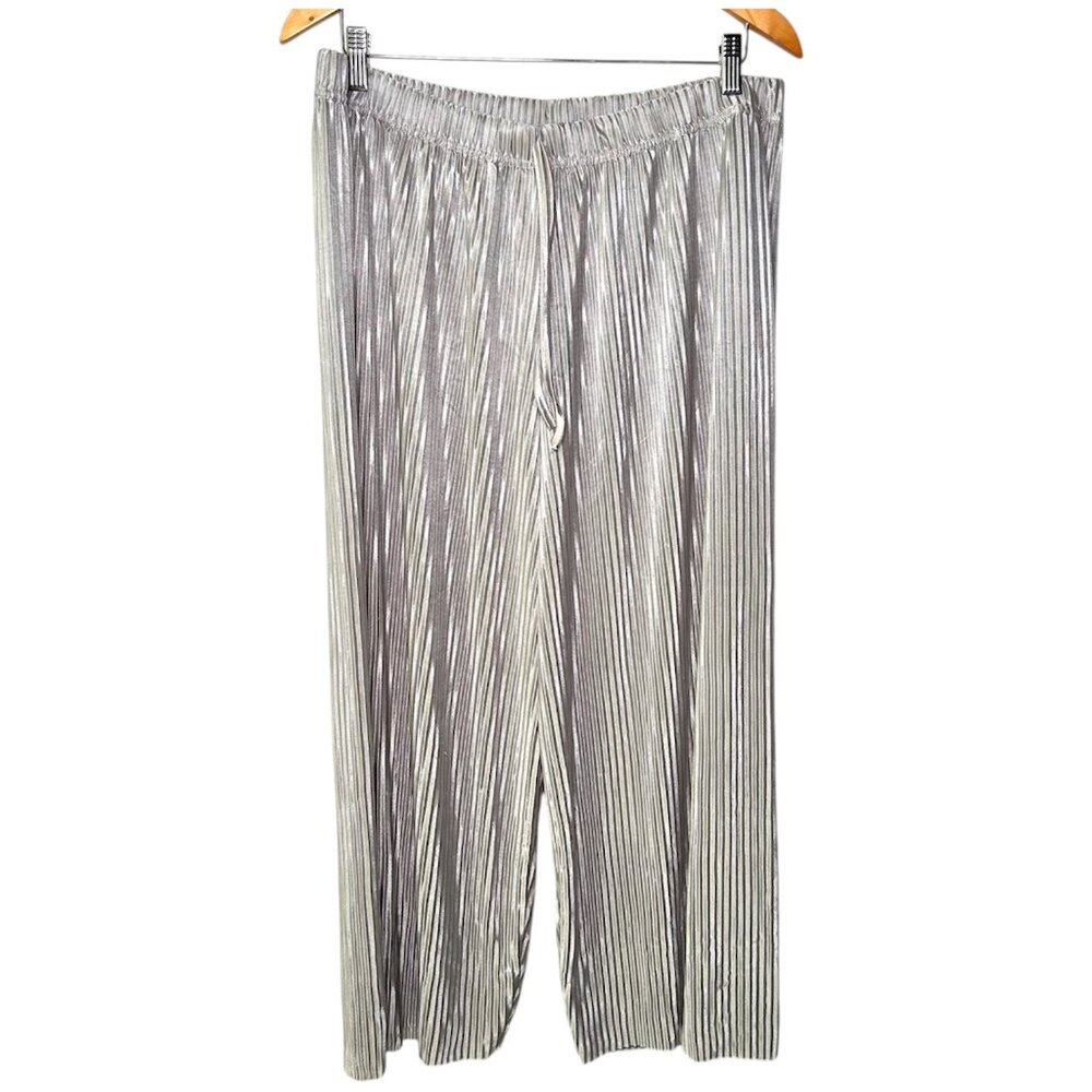 NEW Silver Metallic Pleated Palazzo Pants Wide Leg 3X